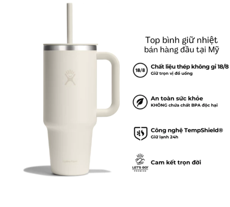 Ly giữ nhiệt Hydro Flask 40 oz Around Travel Tumbler kèm ống hút