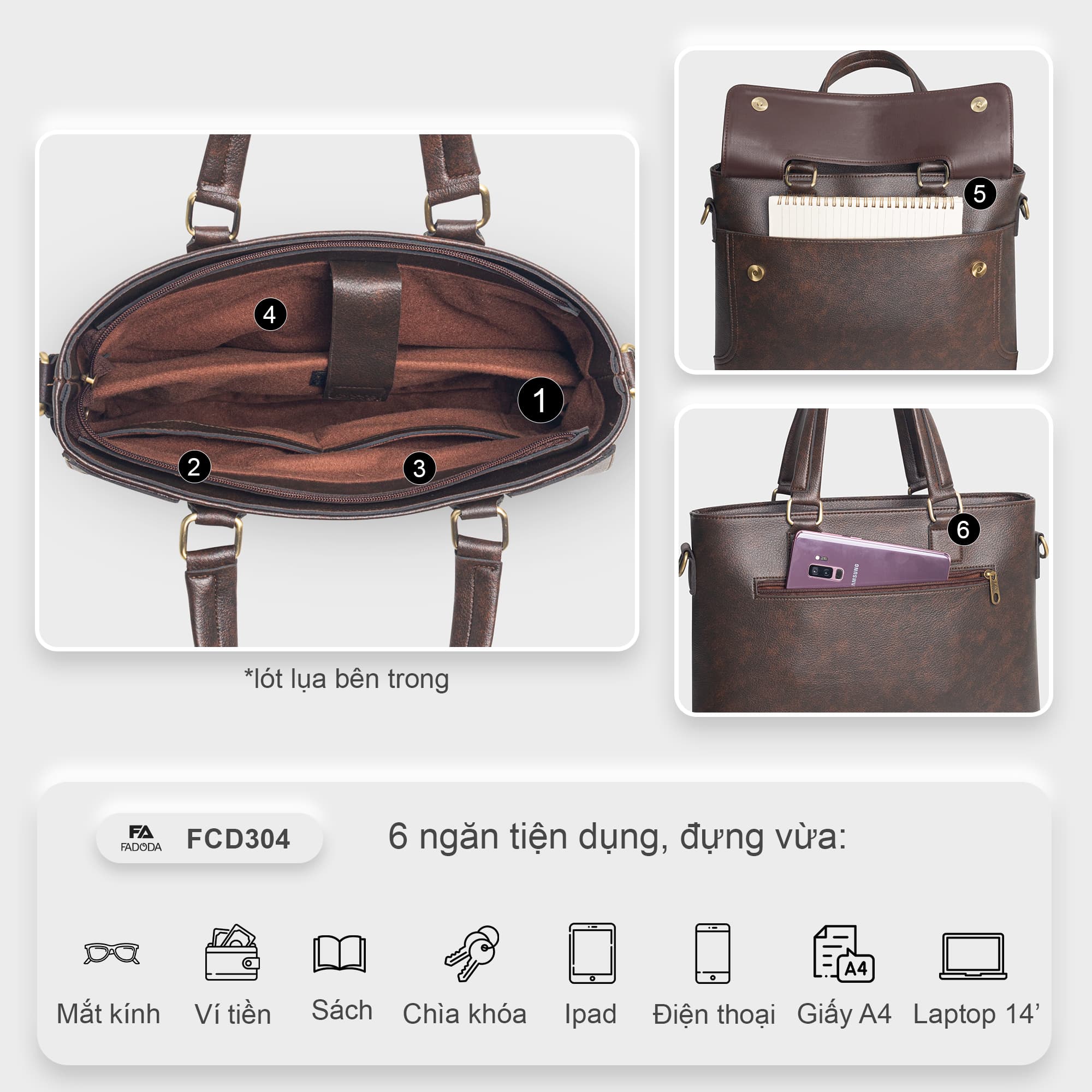 Cặp Da Công Sở Laptop 14 inch Fadoda FCD304