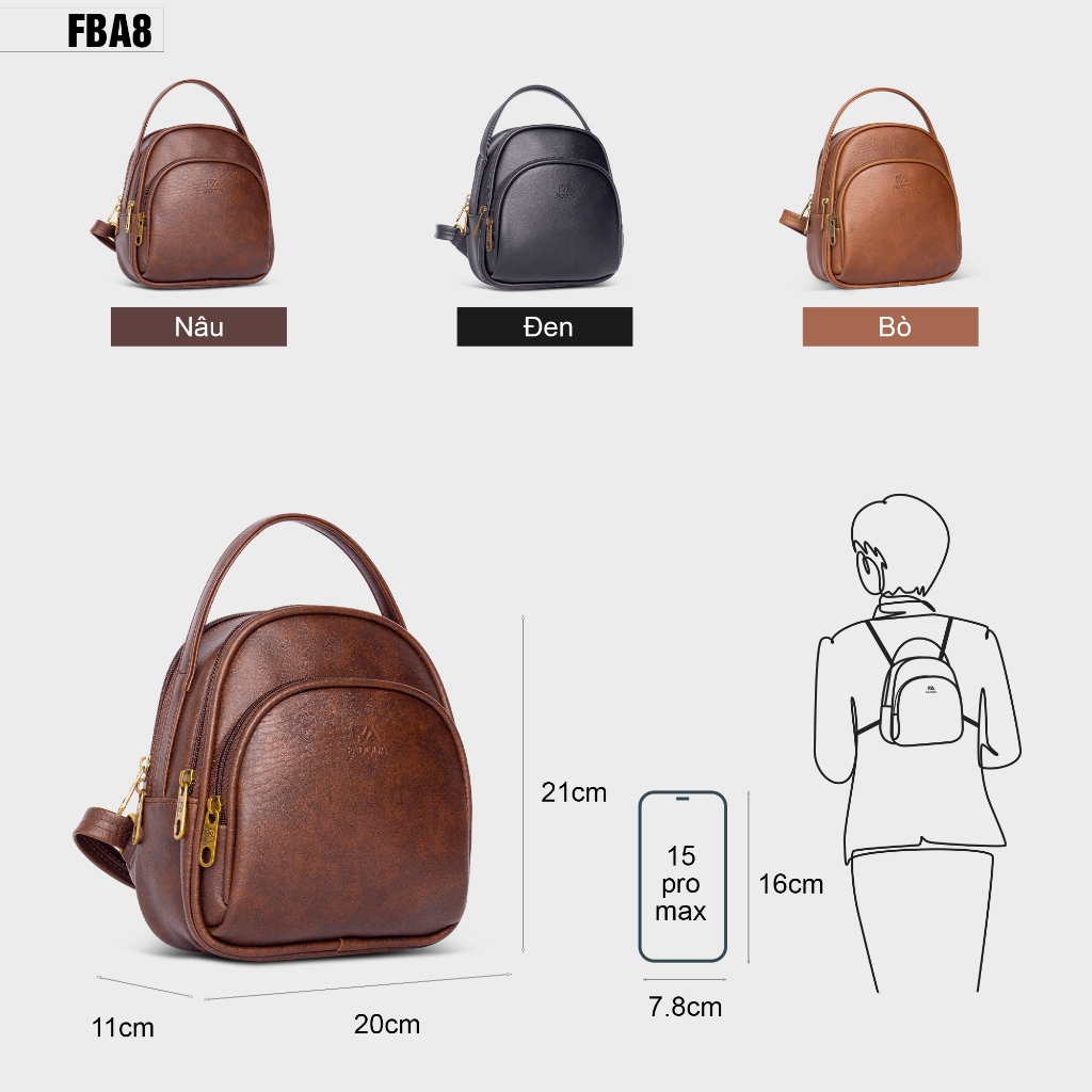 Balo da nữ mini Hàn Quốc FADODA FBA8 đi chơi, dạo phố