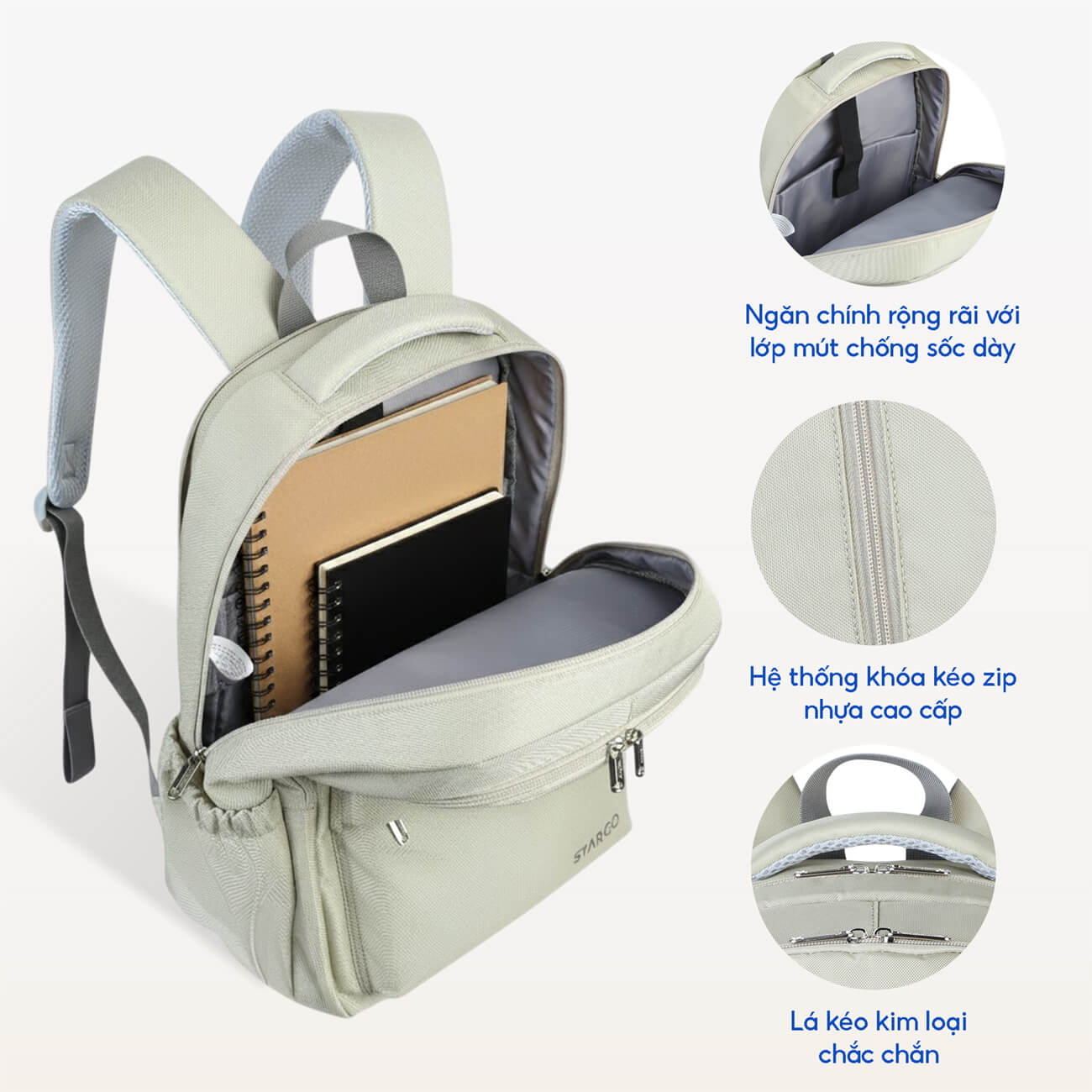 Balo laptop 15.6 inch STARGO Famil chất vải trượt nước, bền màu, siêu nhẹ, quai đeo thoáng khí