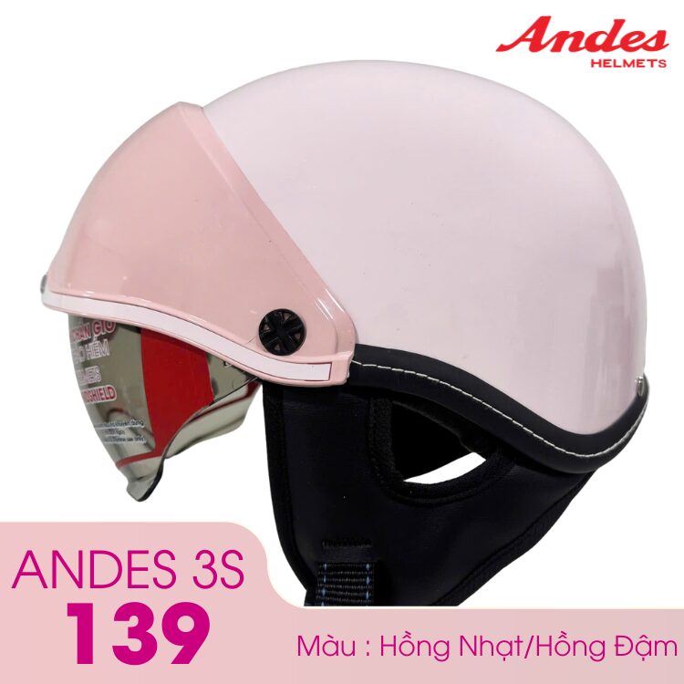 Mũ bảo hiểm 1/2 đầu kính âm ANDES 3S139 - MBH nửa đầu giấu kính cứng cáp, chịu va đập mạnh