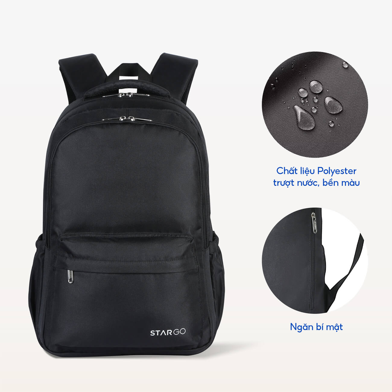 Balo laptop 15.6 inch STARGO Famil chất vải trượt nước, bền màu, siêu nhẹ, quai đeo thoáng khí