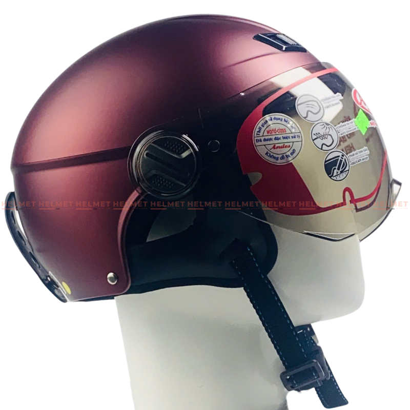 Mũ Bảo Hiểm Nửa Đầu Có Kính (Mới) Andes 3S109KM-Nhám