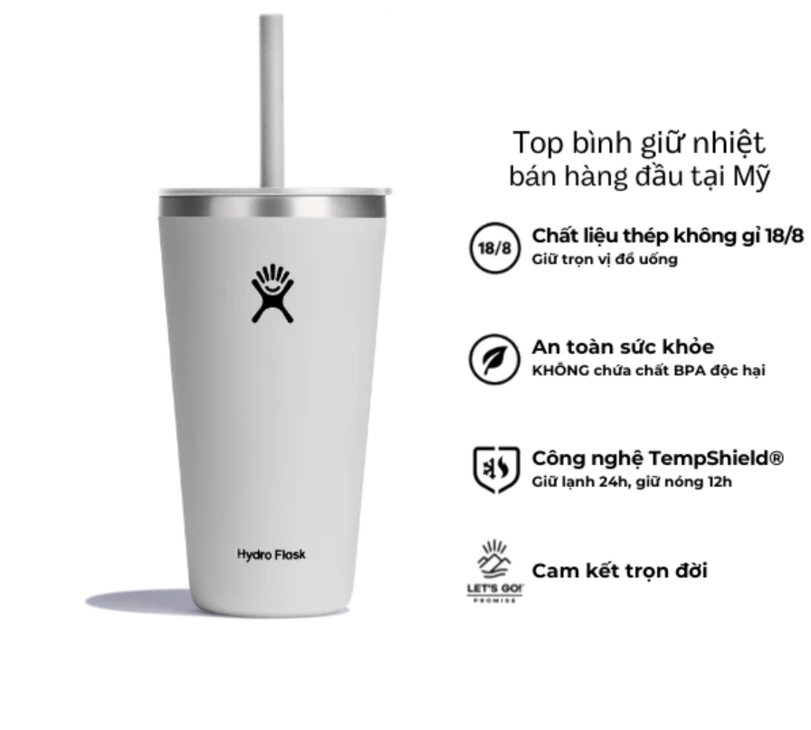 Ly giữ nhiệt Hydro Flask 28 oz Around Tumbler Straw Lid có nắp ống hút