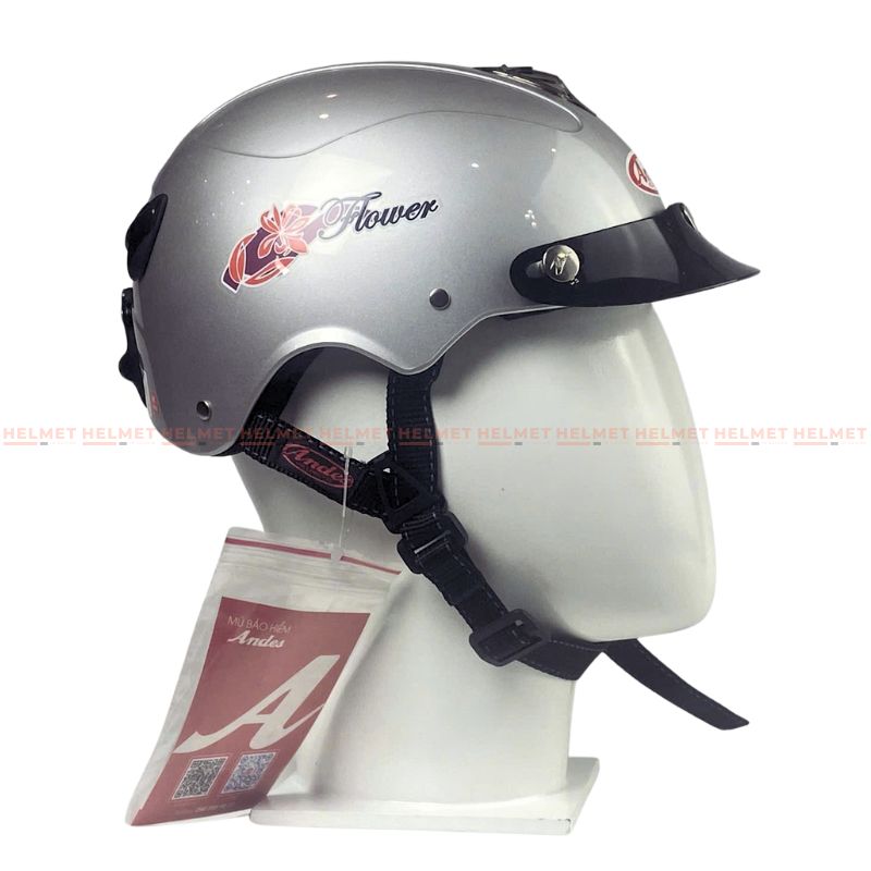 Mũ bảo hiểm 1/2 đầu không kính ANDES 3S108 có hoa dành cho nữ - MBH nửa đầu nhỏ gọn cứng cáp, chống va đập