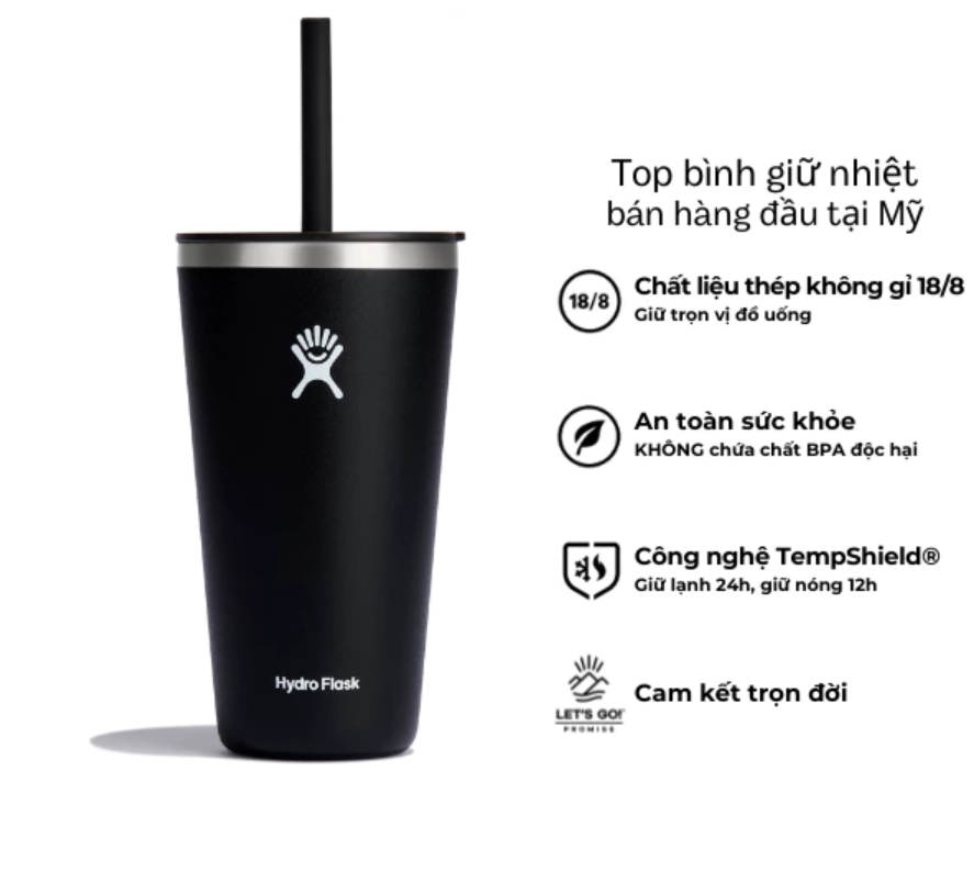 Ly giữ nhiệt Hydro Flask 20oz Around Tumbler Straw Lid có nắp ống hút