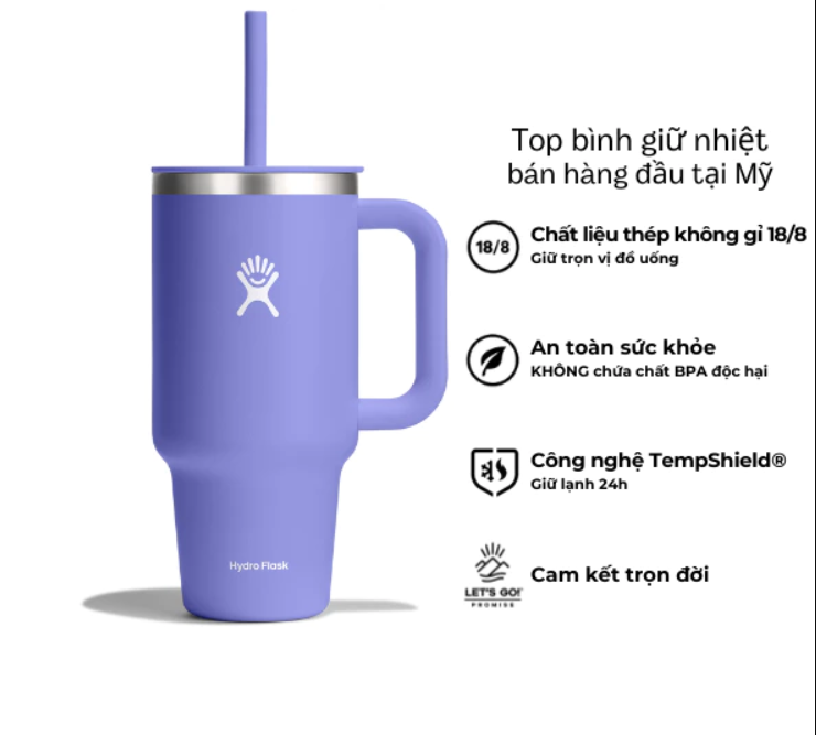 Ly giữ nhiệt Hydro Flask 32oz Around Travel Tumbler kèm ống hút