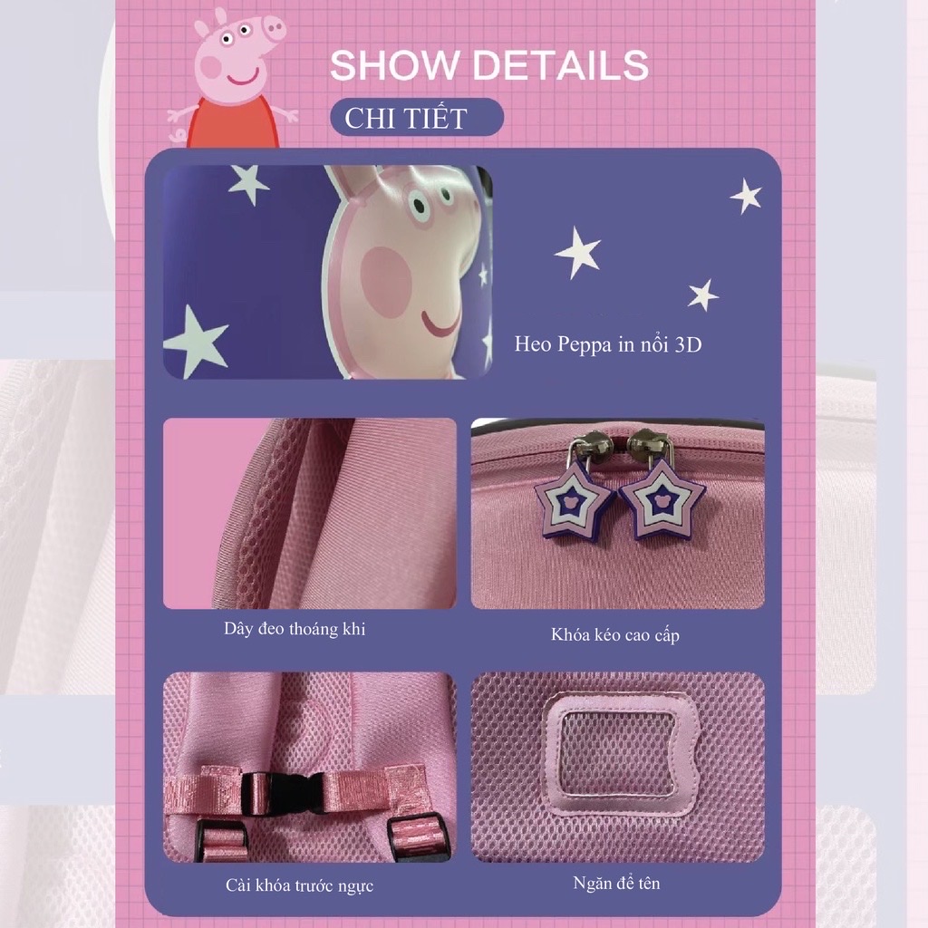 Balo Mẫu Giáo Chống Thất Lạc Cho Bé BEDDYBEAR Heo Peppa Pig Tím ZS-HEOTIM