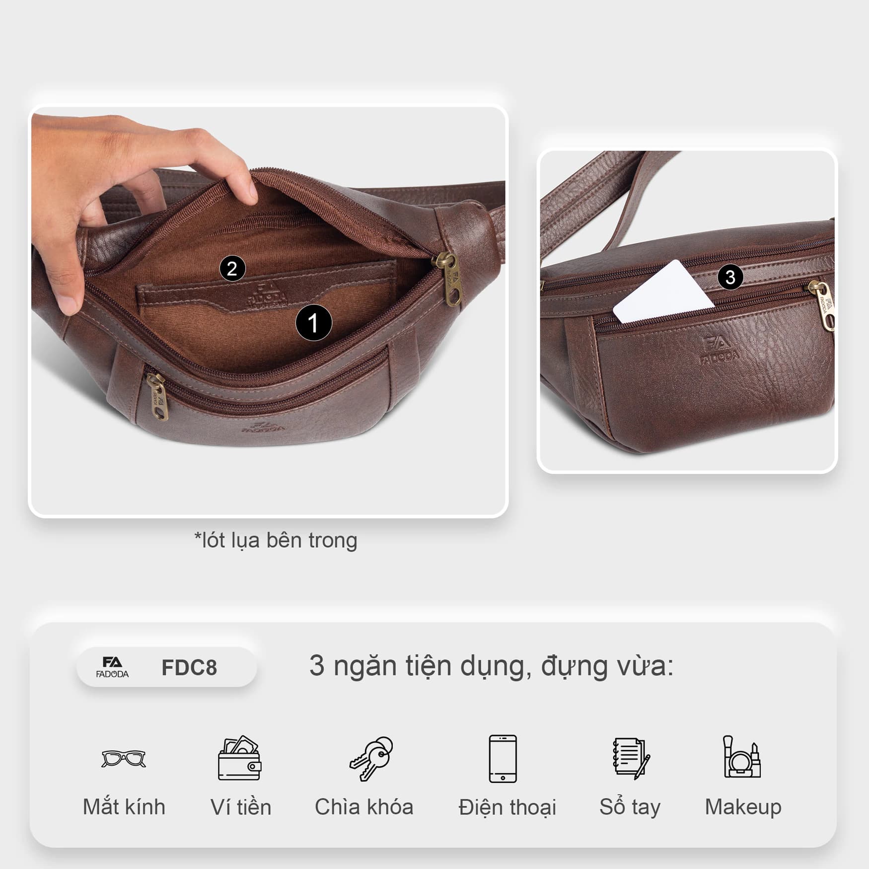 Túi đeo chéo bao tử unisex không thấm nước FADODA FDC8