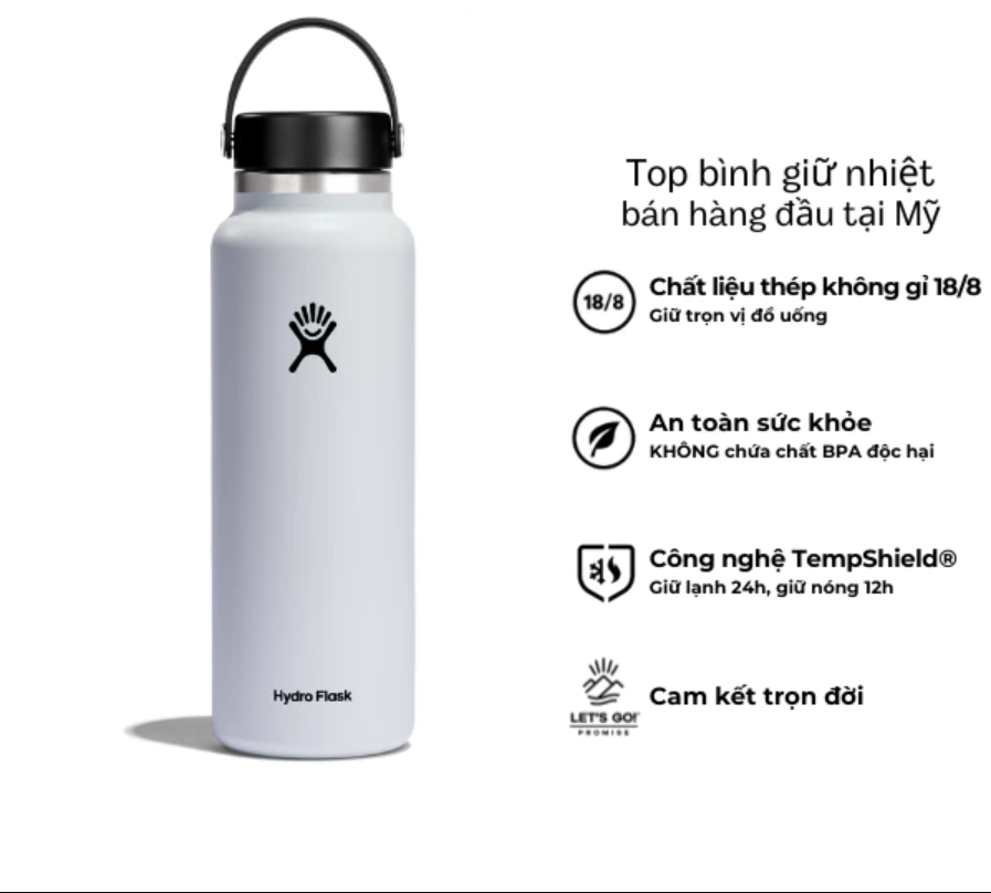 Bình giữ nhiệt Hydro Flask 40 oz Wide Flex Cap có nắp xoay