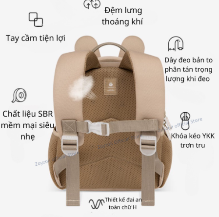Balo đi học cho bé Zoy Zoii Forest animal backpack cho bé trai, bé gái mầm non Mã B38