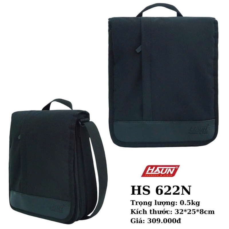 Túi đeo chéo HASUN 622 nhiều ngăn, gọn nhẹ, vải bố bền chắc, trượt nước, có quai treo / xách - BH dài hạn