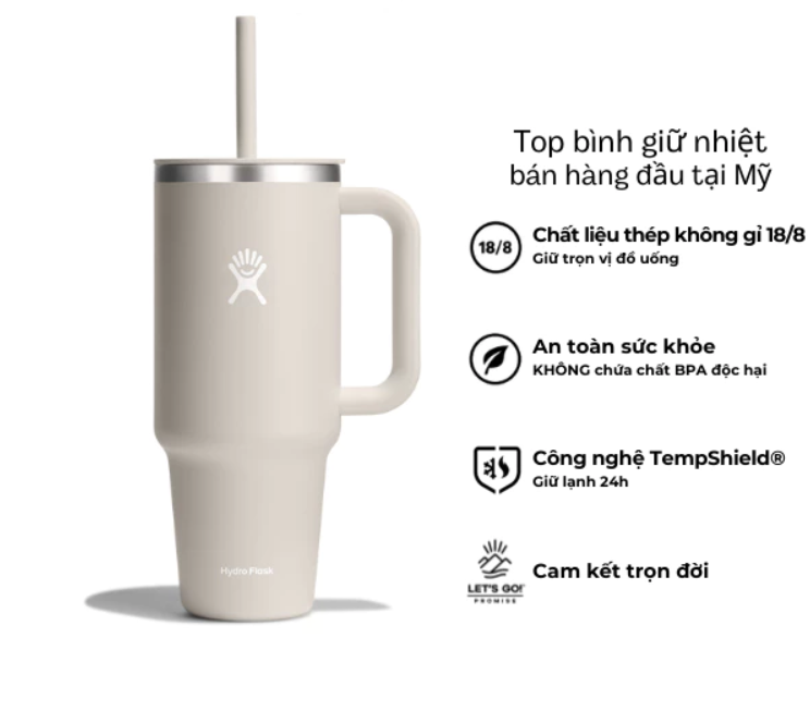 Ly giữ nhiệt Hydro Flask 40 oz Around Travel Tumbler kèm ống hút