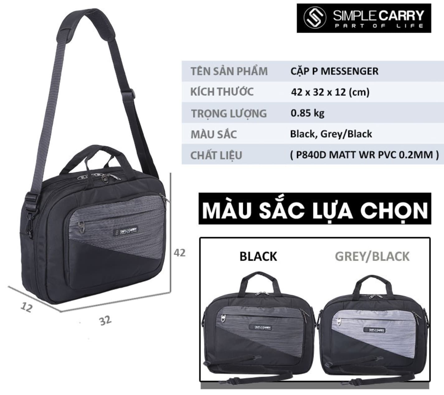 Cặp Laptop 15.6 inch SIMPLECARRY P MESSENGER