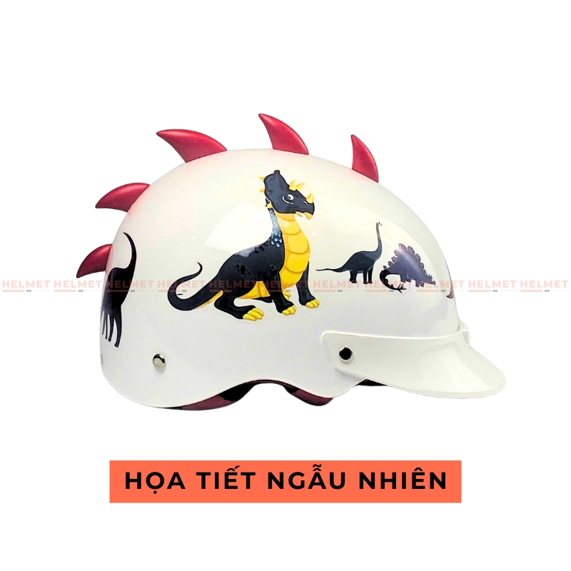 Mũ bảo hiểm trẻ em 1/2 đầu ĐỨC HUY 008 Khủng Long chuẩn an toàn - MBH nửa đầu đáng yêu cứng cáp, thời trang
