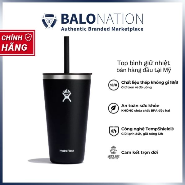 Ly giữ nhiệt Hydro Flask 20oz Around Tumbler Straw Lid có nắp ống hút