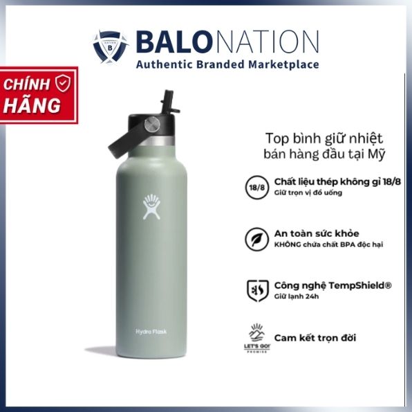 Bình giữ nhiệt Hydro Flask 21 Oz Standard Flex Straw Cap có nắp xoay