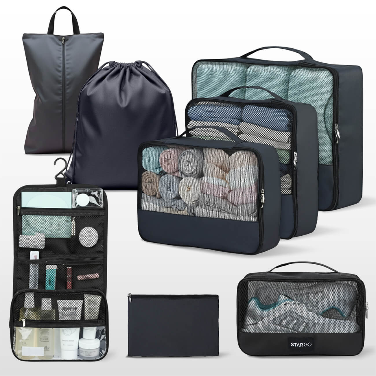 Bộ phụ kiện 8 túi STARGO Arreda - Túi tiện ích sắp xếp hành lý, đựng giày, mỹ phẩm, siêu nhẹ, trượt nước
