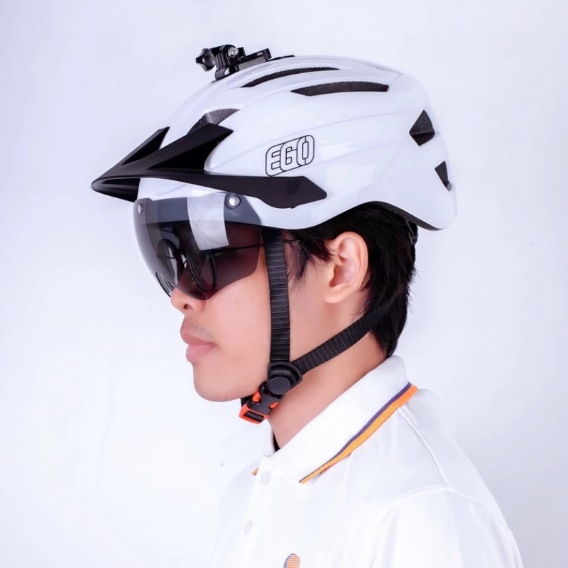 Mũ bảo hiểm xe đạp 1/2 đầu EGO EB-46 siêu nhẹ có kính nam châm, chốt gắn camera hành trình, điều chỉnh size
