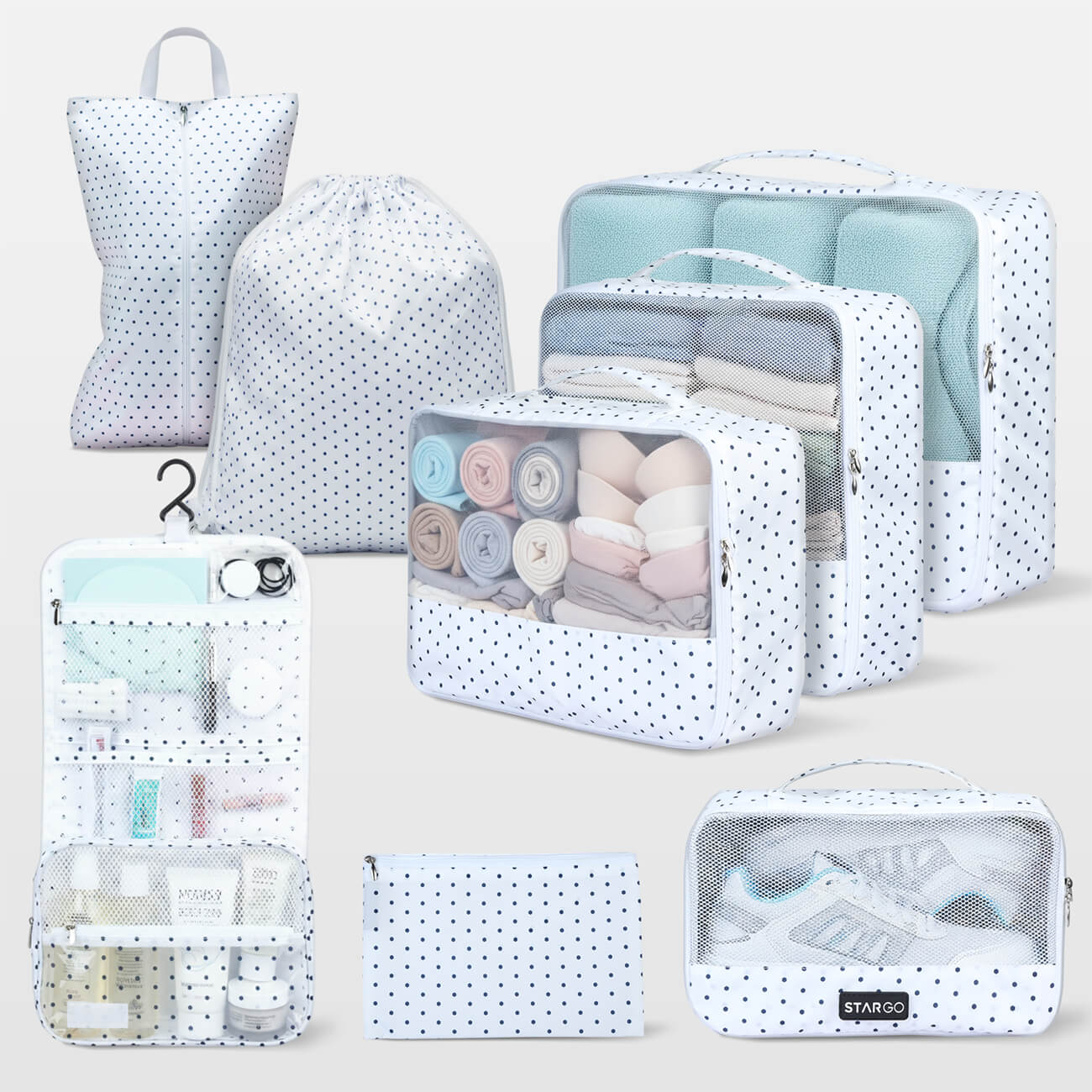 Bộ phụ kiện 8 túi STARGO Arreda - Túi tiện ích sắp xếp hành lý, đựng giày, mỹ phẩm, siêu nhẹ, trượt nước