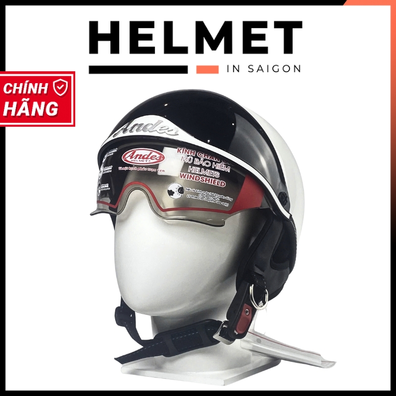 Mũ bảo hiểm 1/2 đầu kính âm ANDES 3S139 - MBH nửa đầu giấu kính cứng cáp, chịu va đập mạnh
