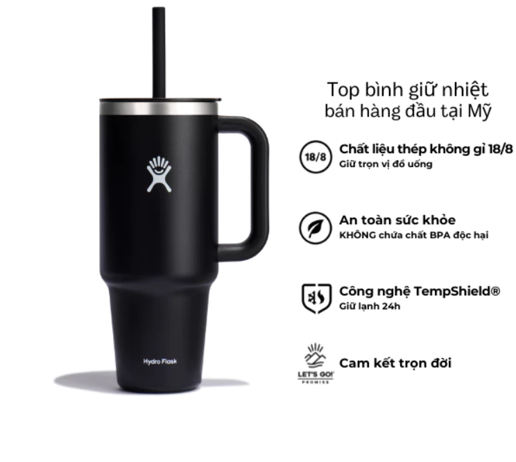 Ly giữ nhiệt Hydro Flask 40 oz Around Travel Tumbler kèm ống hút
