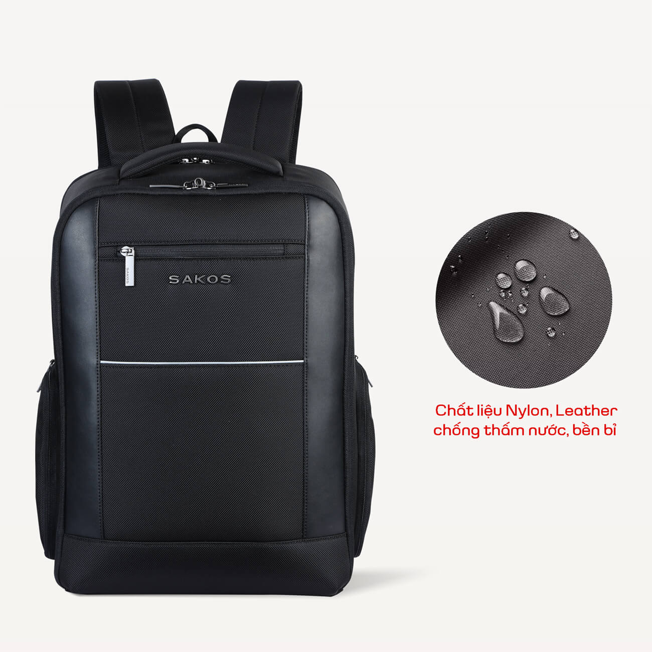 Balo doanh nhân phối da SAKOS Maestro laptop 15.6 inch - Mở 90 độ, chống thấm, cổng sạc USB, đai gài vali