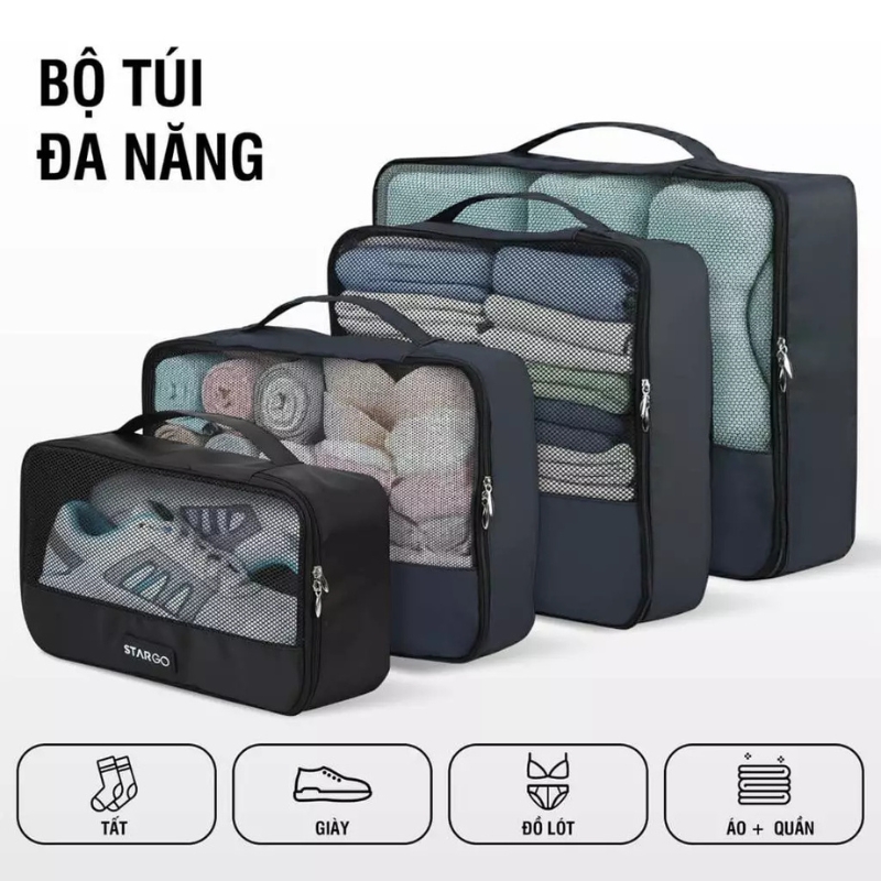 Bộ phụ kiện 8 túi STARGO Arreda - Túi tiện ích sắp xếp hành lý, đựng giày, mỹ phẩm, siêu nhẹ, trượt nước