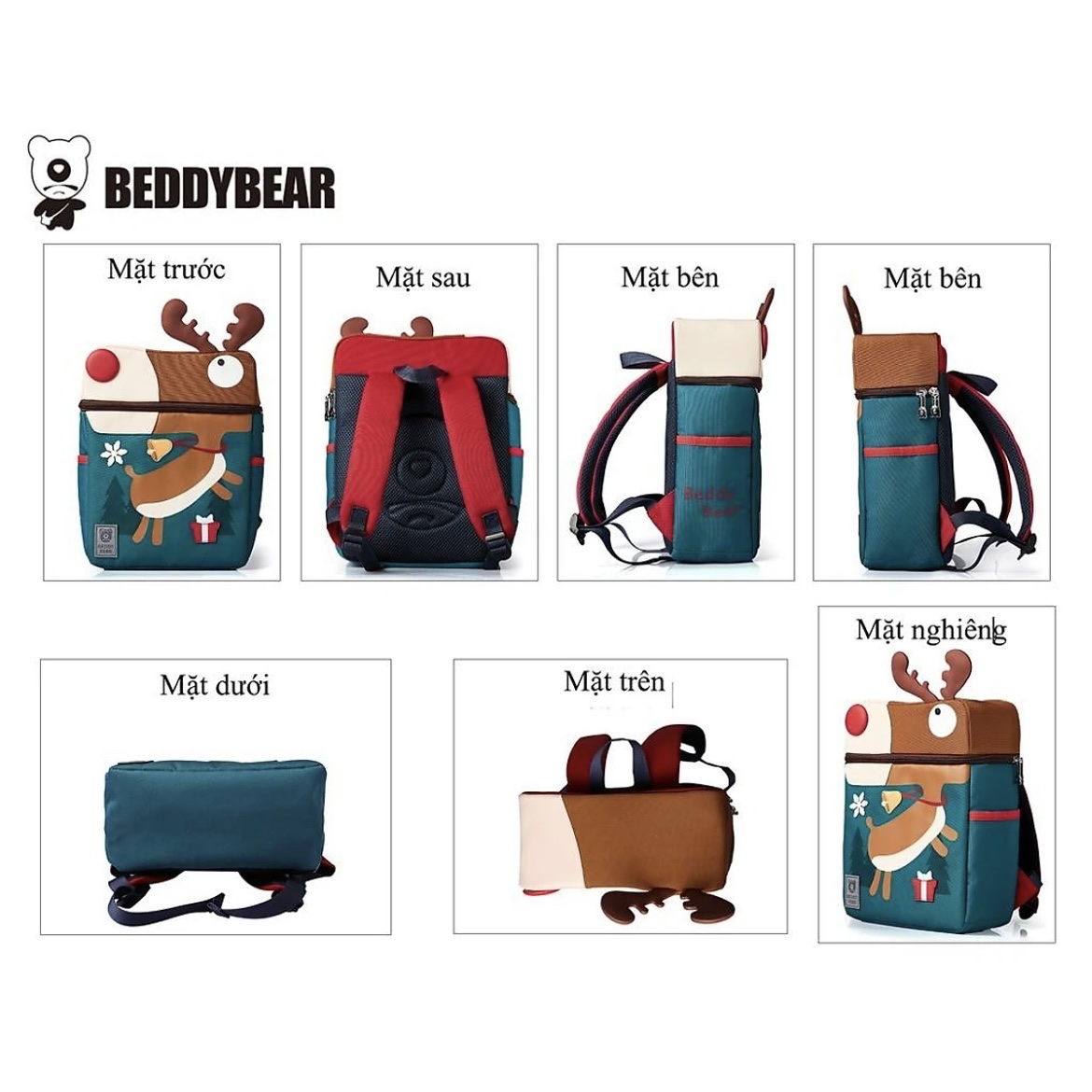 Balo Chống Gù Lớp 1-3 BEDDYBEAR Cute Bag Họa Tiết Tuần Lộc Cho Bé YE-TUANLOC