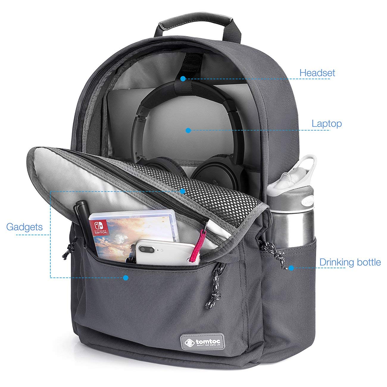 Balo TOMTOC (USA) Unisex travel laptop 13″14″ GRAY A71-E01G01 - BH Cao Cấp