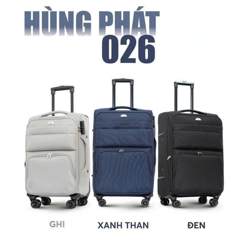 Vali kéo vải HÙNG PHÁT 026 size ký gửi 28 inch - Chống thấm nhẹ, nhiều ngăn, nới rộng tăng 25% sức chứa