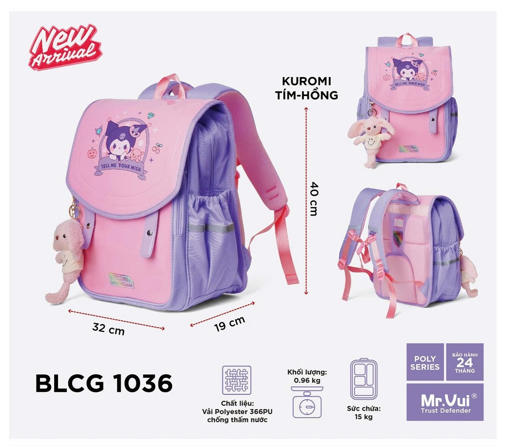 Balo chống gù MR VUI 1036 dành cho bé trai bé gái học sinh Tiểu học lớp 3 4 5 - Bảo vệ cột sống, chống thấm hiệu quả