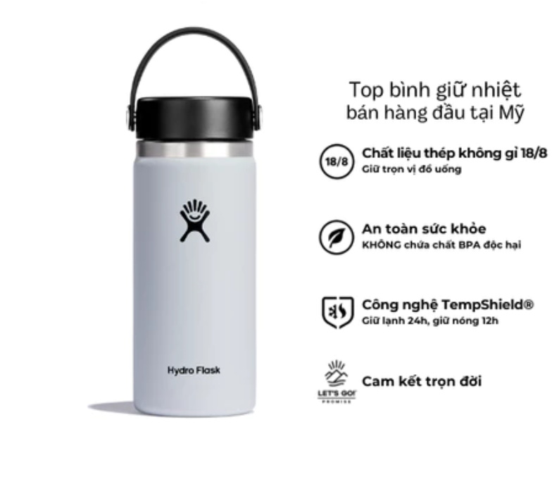 Bình giữ nhiệt Hydro Flask 16 oz Wide Flex Cap có nắp xoay