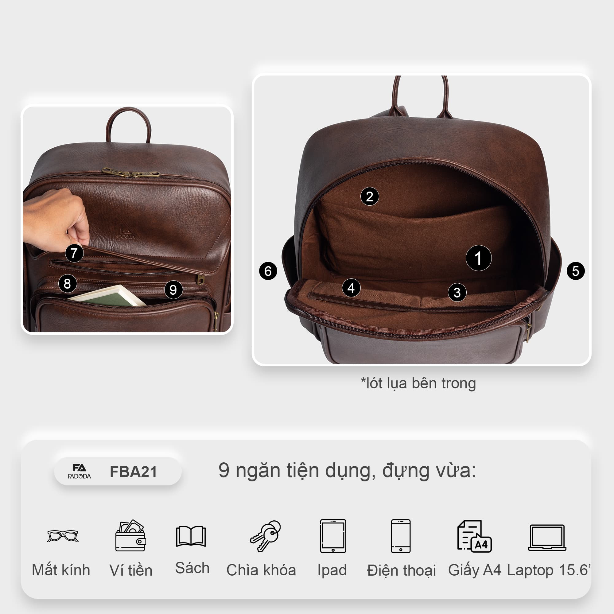 Balo Da Công Sở Cỡ Lớn Laptop 15.6 inch FADODA FBA21