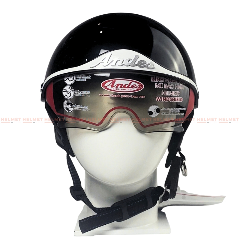 Mũ bảo hiểm 1/2 đầu kính âm ANDES 3S139 - MBH nửa đầu giấu kính cứng cáp, chịu va đập mạnh