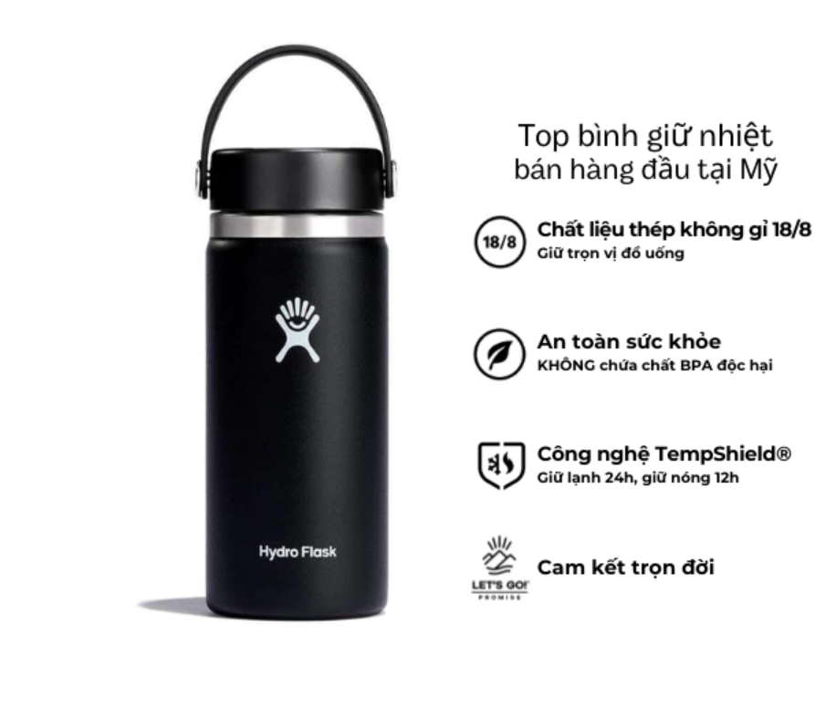 Bình giữ nhiệt Hydro Flask 16 oz Wide Flex Cap có nắp xoay