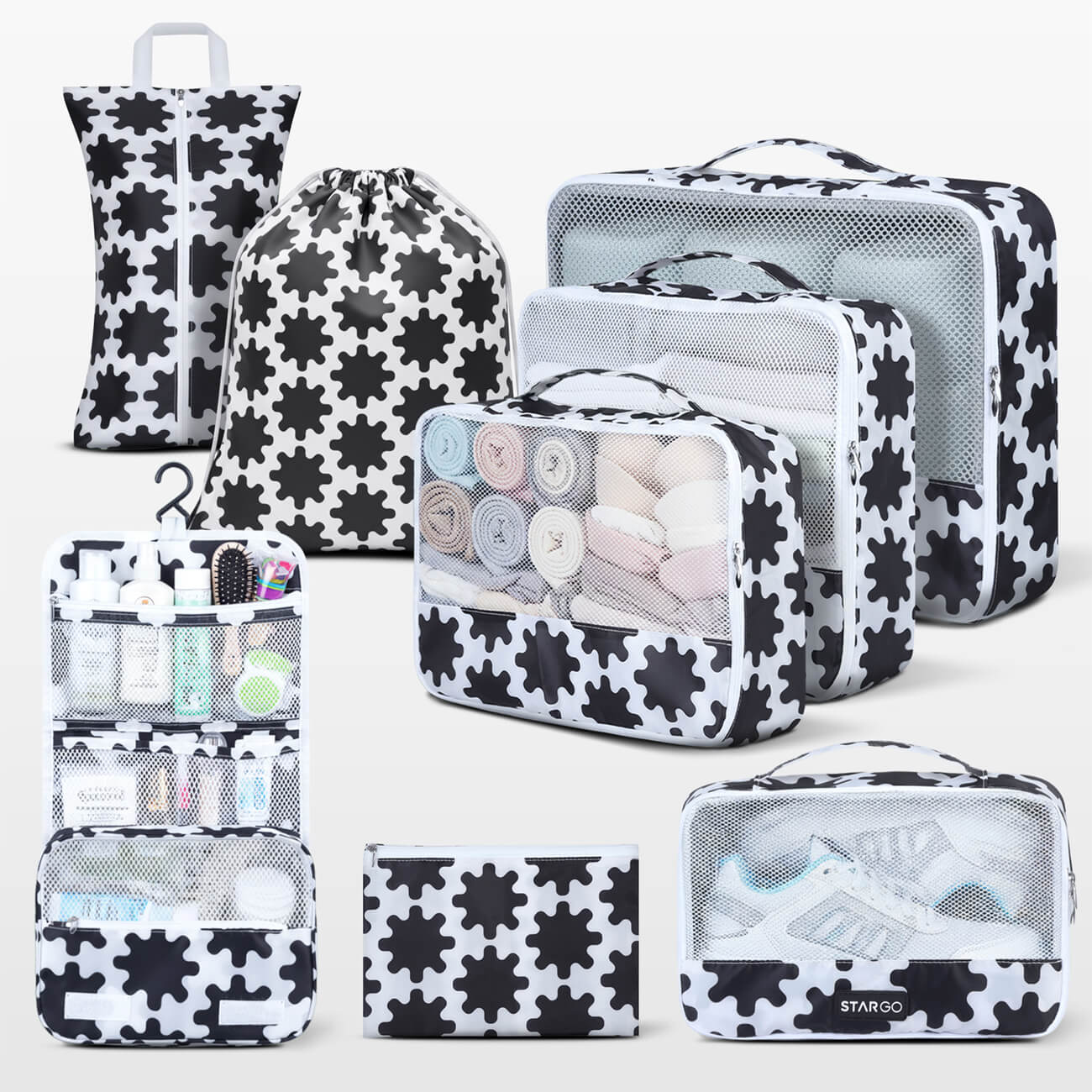 Bộ phụ kiện 8 túi STARGO Arreda - Túi tiện ích sắp xếp hành lý, đựng giày, mỹ phẩm, siêu nhẹ, trượt nước