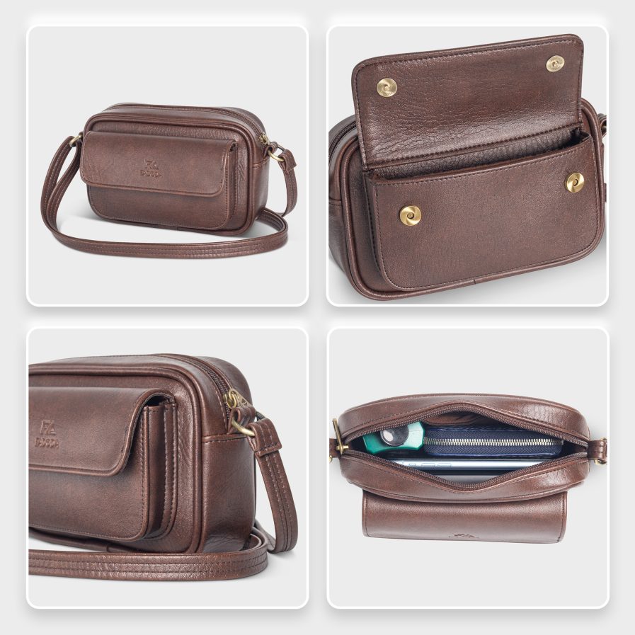 Túi đeo chéo da unisex dáng ngang FADODA FN11 gọn nhẹ vintage chống thấm nước, không bong tróc