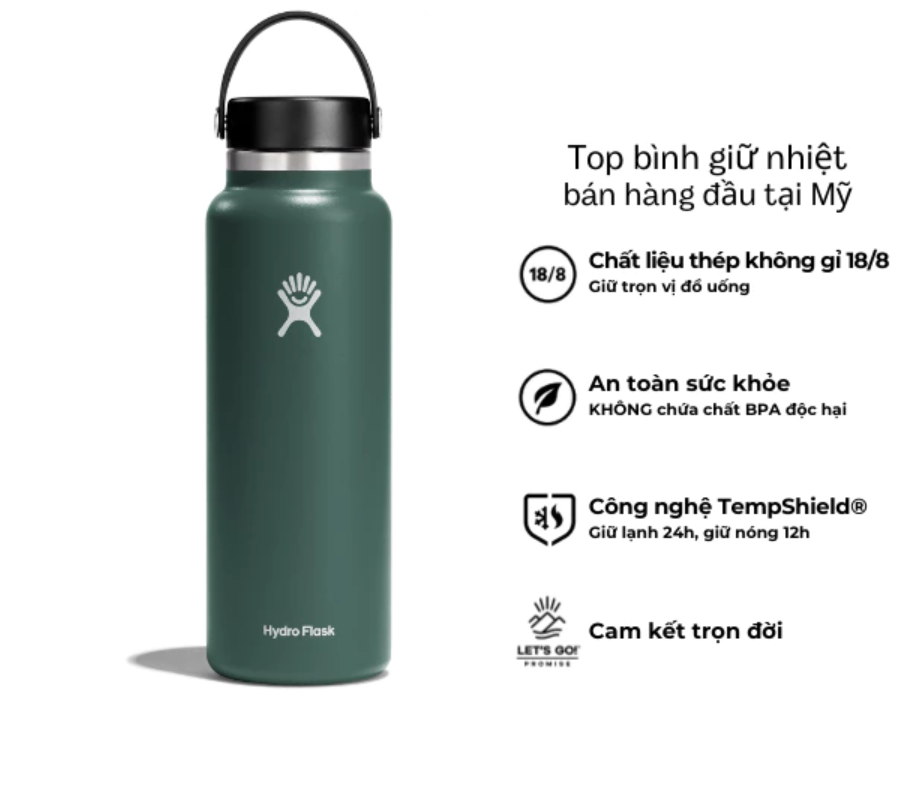 Bình giữ nhiệt Hydro Flask 40 oz Wide Flex Cap có nắp xoay