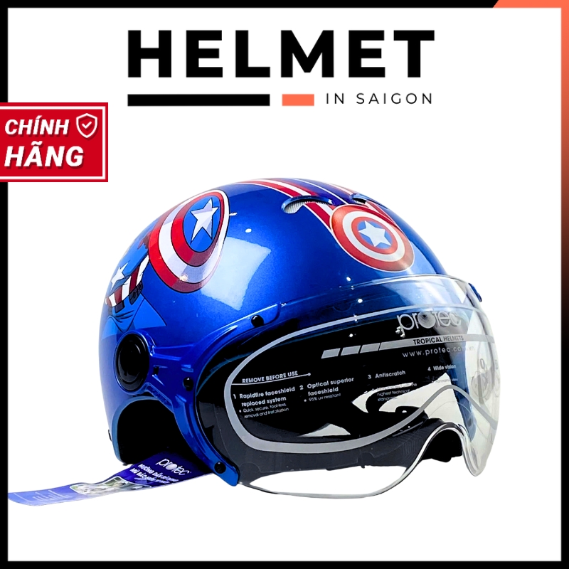Mũ bảo hiểm trẻ em 1/2 đầu có kính PROTEC Kitty - MBH nửa đầu chuẩn an toàn, chắn gió bụi