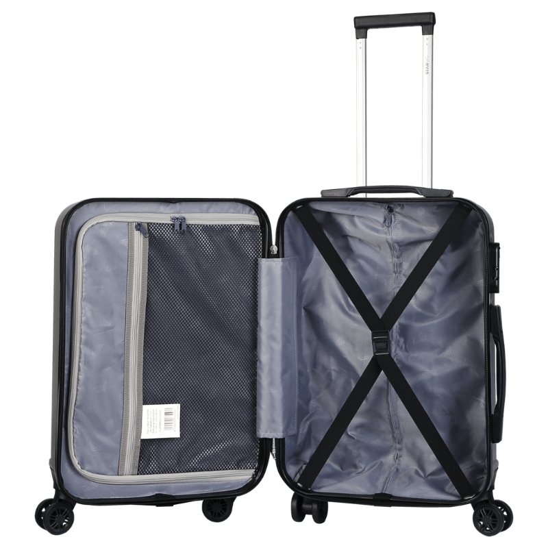 Vali kéo nhựa STARGO Brillant size M ký gửi 24 inch, khóa 3 số, có móc treo, vách ngăn chống đổ, đai chữ X