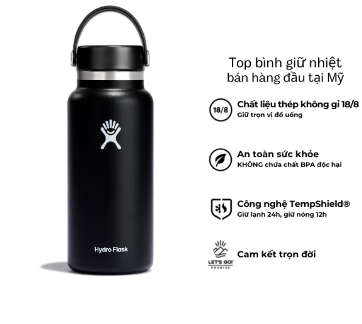 Bình giữ nhiệt Hydro Flask 32 oz Wide Flex Cap có nắp vặn