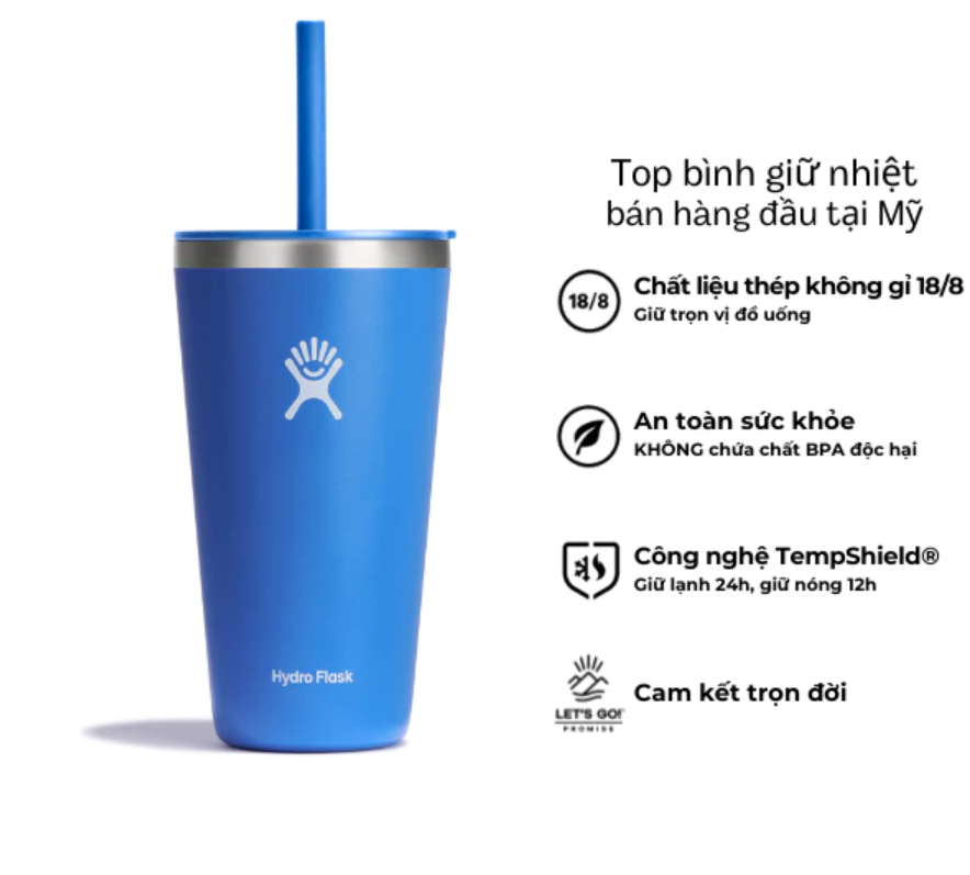 Ly giữ nhiệt Hydro Flask 28 oz Around Tumbler Straw Lid có nắp ống hút