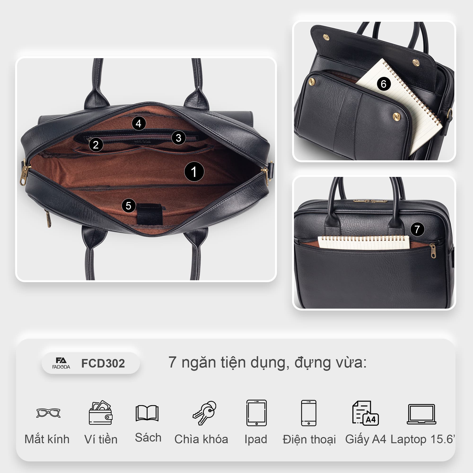 Cặp da công sở nam laptop 15.6 inch FADODA FCD302
