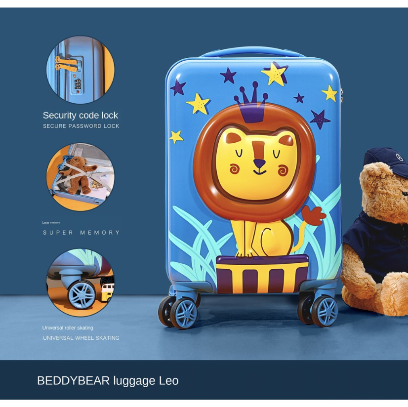 Vali Kéo Nhựa Cho Bé BEDDYBEAR In Hình Dập Nổi 3D Sư Tử Size Xách Tay 17 inch BJX-LV-001-SUTU