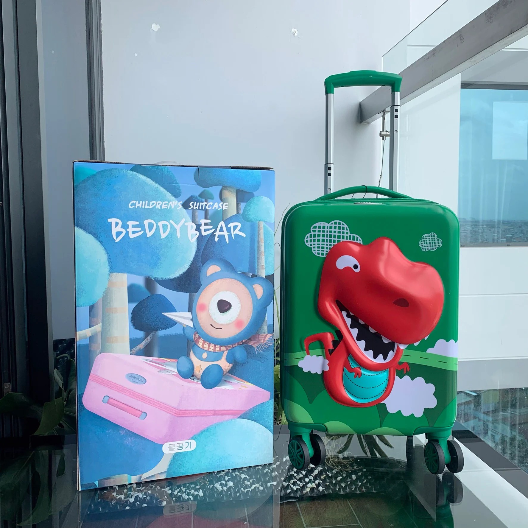 Vali Kéo Nhựa Cho Bé BEDDYBEAR In Hình Dập Nổi 3D Khủng Long Size Xách Tay 17 inch BJX-LV-004