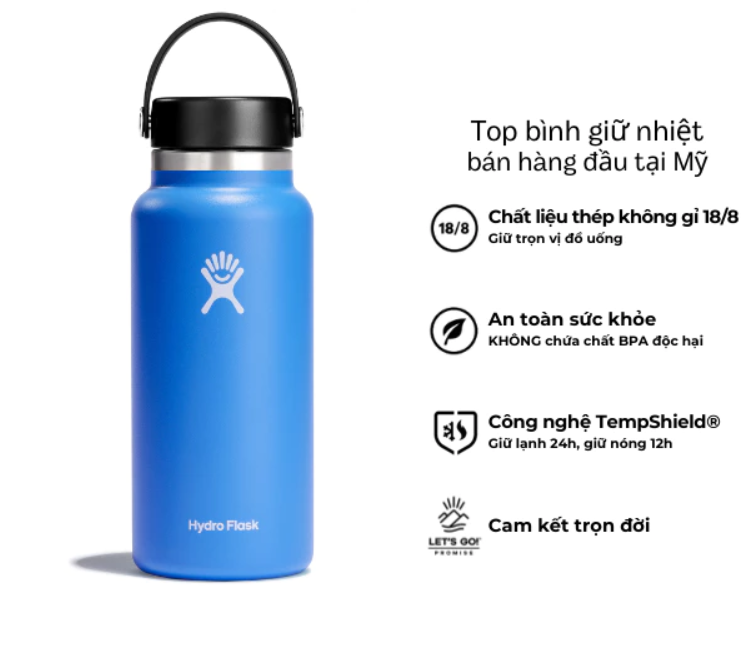 Bình giữ nhiệt Hydro Flask 32 oz Wide Flex Cap có nắp vặn