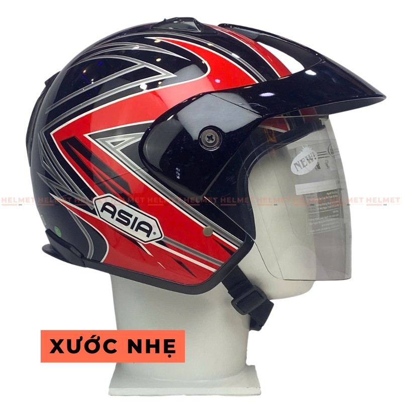 Mũ bảo hiểm 3/4 đầu có kính ASIA MT121 tem thể thao - MBH mô tô phượt 1 kính dày êm, chắc chắn, an toàn
