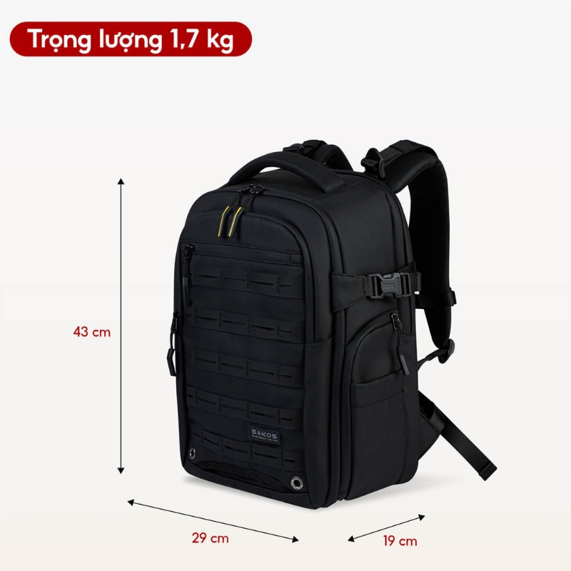 Balo máy ảnh SAKOS Imapro - Mở 90 độ, nhiều ngăn tùy chỉnh, đai vali, chống sốc laptop riêng, trượt nước