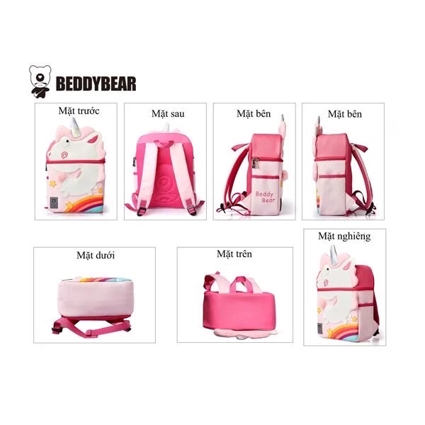 Balo Tiểu Học Chống Gù BEDDYBEAR Cute Bag Họa Tiết Kỳ Lân Unicorn Cho Bé Gái YE-KYLAN